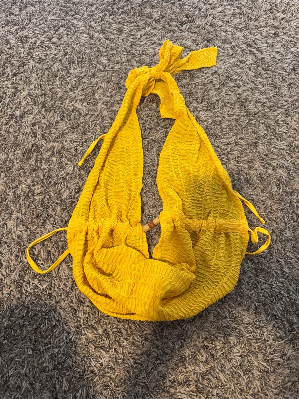 SHEIN Yellow Textured Halter Crop Top